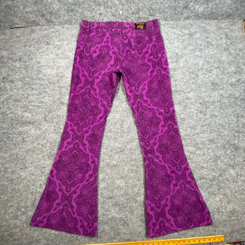 Run & Fly Purple Paisley Corduroy Flare Bell Bottom Pants Size 34L Made in UK - Picture 1 of 11